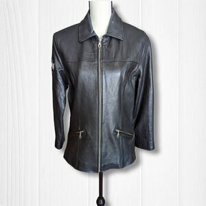 Vintage Excelled Womens Leather Moto Jacket Classic Black Large Carman Heart of